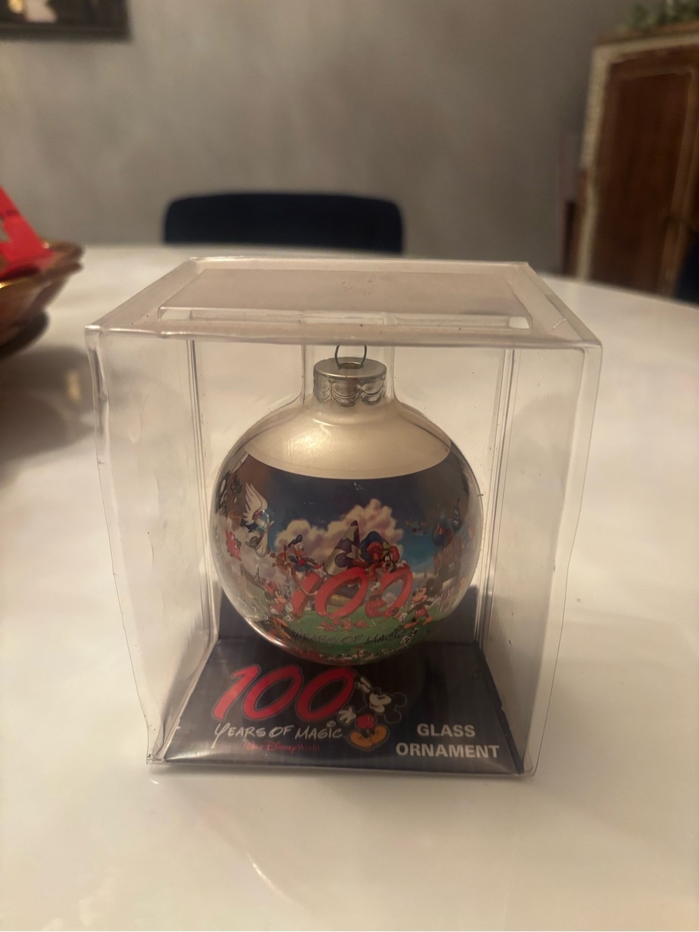 Disney Silver 100 Years of Magic Glass Holiday Ornament